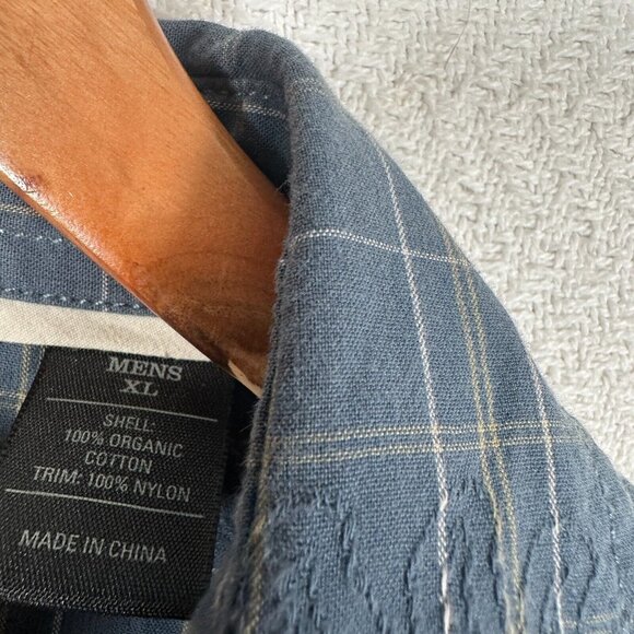 REI Mens Size XL Shirt Short Sleeve Button Front Blue Plaid Y2K Embroidered Sun - Picture 14 of 15